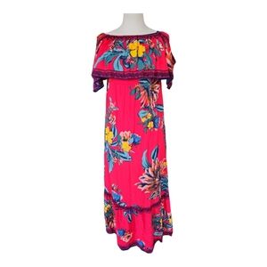 Flying Tomato Off-Shoulder Floral Maxi Dress Pink Small Boho Festival Style
